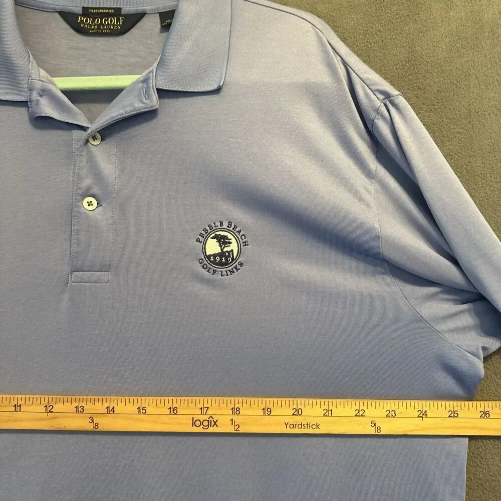 Polo Golf Ralph Lauren‎ Pebble Beach Polo Shirt Mens XL Blue Performance *flaw*